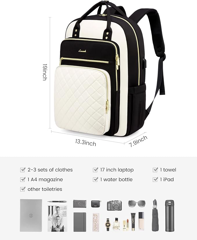 LOVEVOOK Laptop Backpack, D-black-beige, 19 x 13.3 x 7.9 in, 1.9 lbs, 30L - Image 2