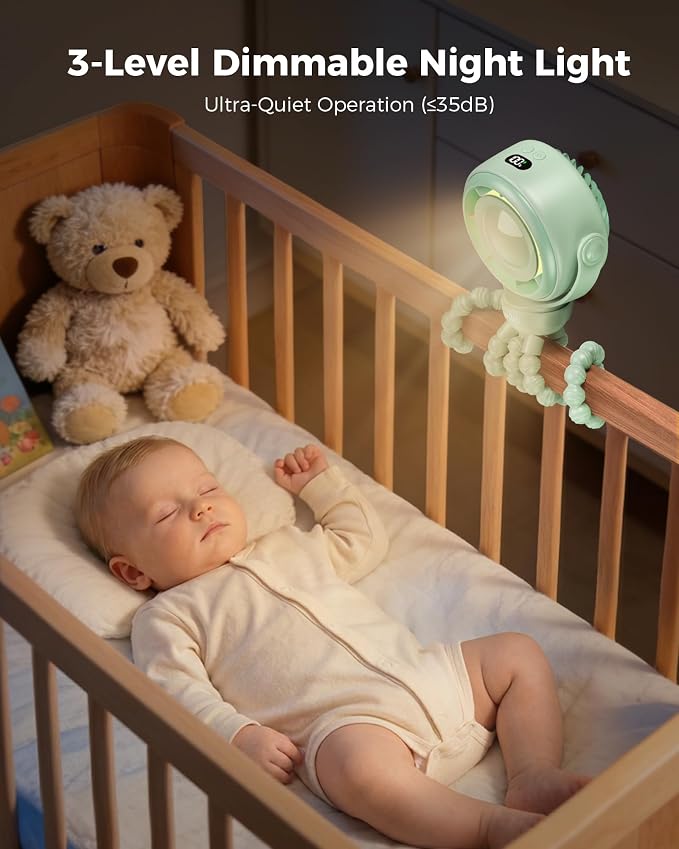 SWEETFULL Baby Stroller Fan - 4000mAh Rechargeable 4-Speed Quiet - Image 6
