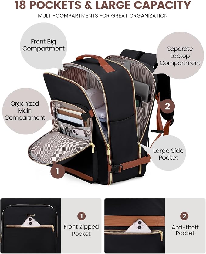 LOVEVOOK 50L Travel Backpack for Women & Men, Airline Approved Carry On Luggage - Image 3