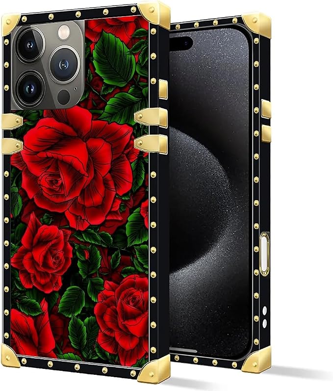 Compatible with iPhone 16 Pro Max Case, Vector Red Rose Green Leaf Luxury - Image 2