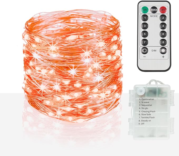 suddus Orange Halloween Fairy Lights Battery Operated, 66ft 200 LED Copper Wire by SUDDUS