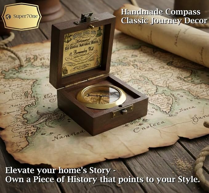Handmade Antique Vintage Brass Compass | Exquisite Nautical Compass | Home - Image 4