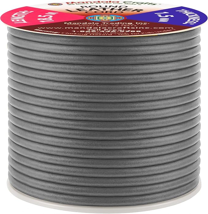 Mandala Crafts Round Cowhide Genuine Gray Leather Cord - Image 2