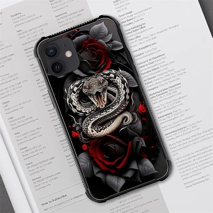 for iPhone 12/12 Pro Case, Entwined Rose Snake Pattern Graphic Design Girl Boy - Image 7