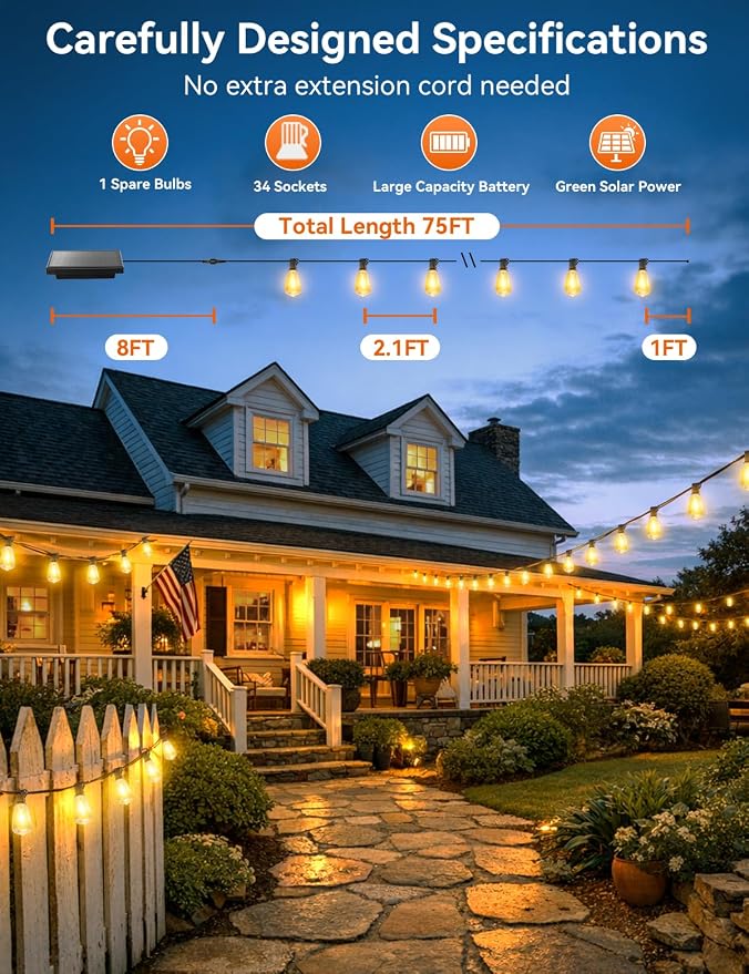 Brightever 75FT Solar String Lights Outdoor Waterproof - Image 2