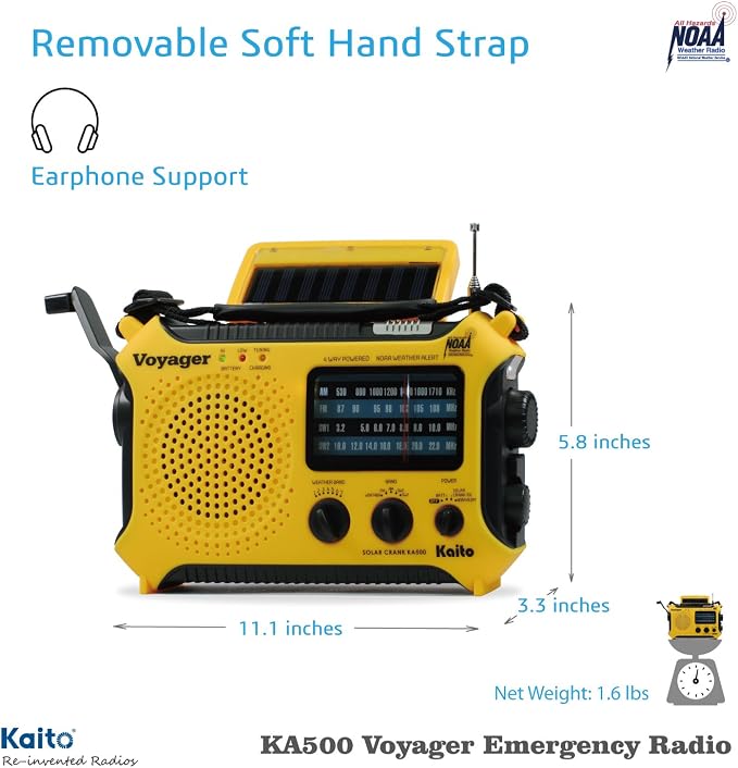Kaito KA500 5-way Powered Solar Power, Dynamo Crank, Wind Up Emergency - Image 9