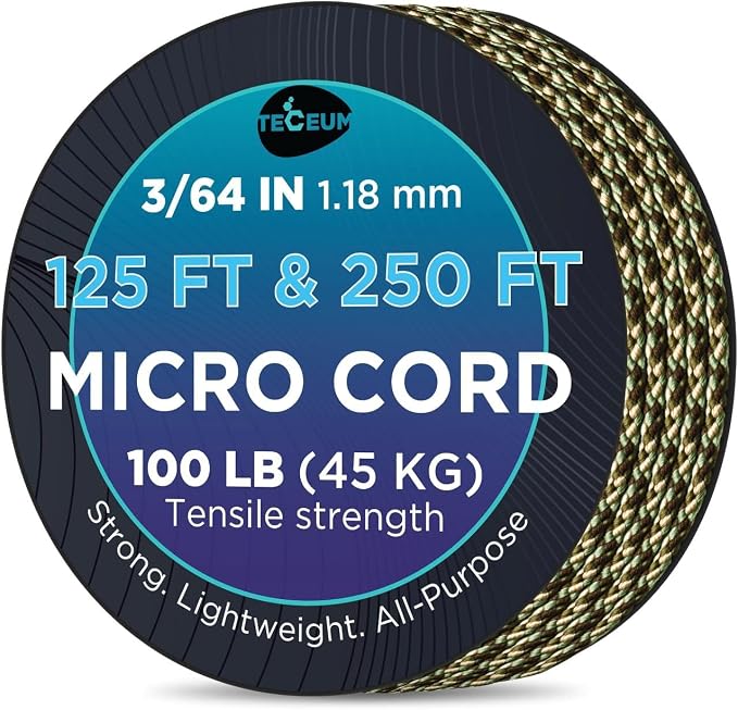 TECEUM Micro Paracord – 1.18 mm X 125 ft – Micro Utility Cord – Thin Braided by TECEUM