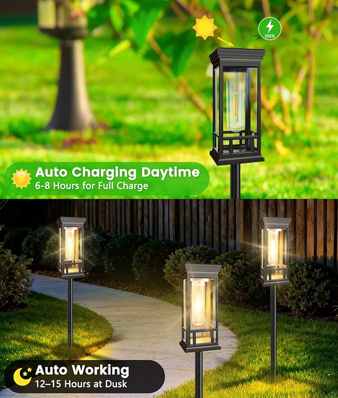 2 Pack Solar Pathway Lights Outdoor, Taller Bright Solar Path Lights Waterproof - Image 6