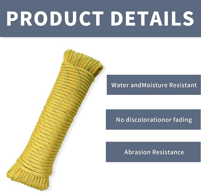 Paracord Rope, Reflective III Parachute Cord 7 Strand Core 550lb, 50ft Yelow - Image 2