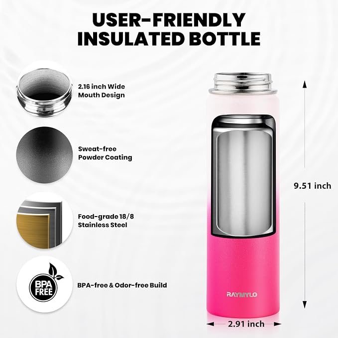 RAYMYLO Insulated Water Bottle 20 oz, Triple Wall Vacuum Stainless Steel - Image 5