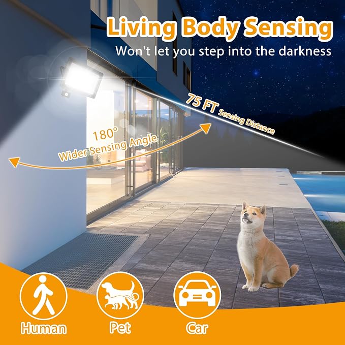YANYCN 2 Pack 150W LED Motion Sensor Flood Light, 5000K Daylight, IP66 - Image 2