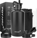 Water Bottle Insulated 32oz 40oz 64oz 128oz Straw Lid Spout Lid & 3 Lids by POYAKU