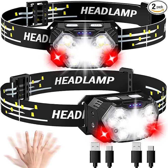 Lsnisni 9 LED Rechargeable Headlamp 2 Pack, 2000 Lumen Super Bright 10 Modes by Lsnisni