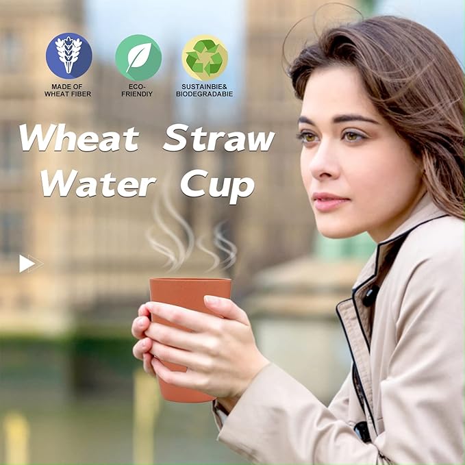 Wheat Straw Cups 6 PCS Good Alternative to Plastic Reusable Cups 12 oz - Image 7