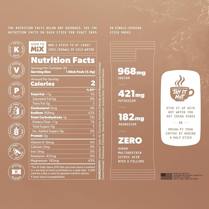 SALTT Electrolytes Powder Packets, Cocoa Variety Pack - Image 2