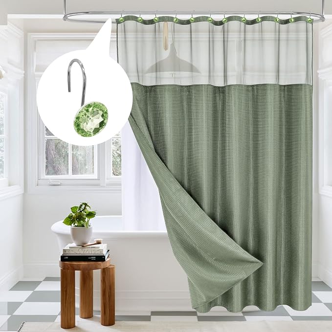 MitoVilla Sage Green Shower Curtain Hooks Rings, Metal Shower Hooks - Image 2