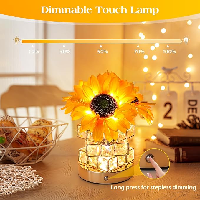 AMWGIMI Sunflowers Flower Lamp, Rechargeable Cordless Touch Table Lamp - Image 2