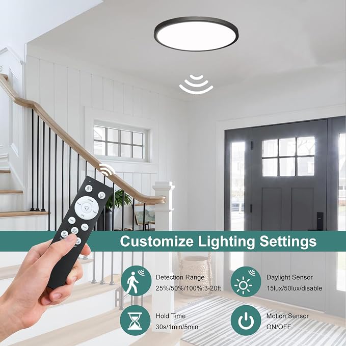 12 Inch Motion Sensor Ceiling Light Indoor Wired, Motion Activated Flush Mount - Image 3