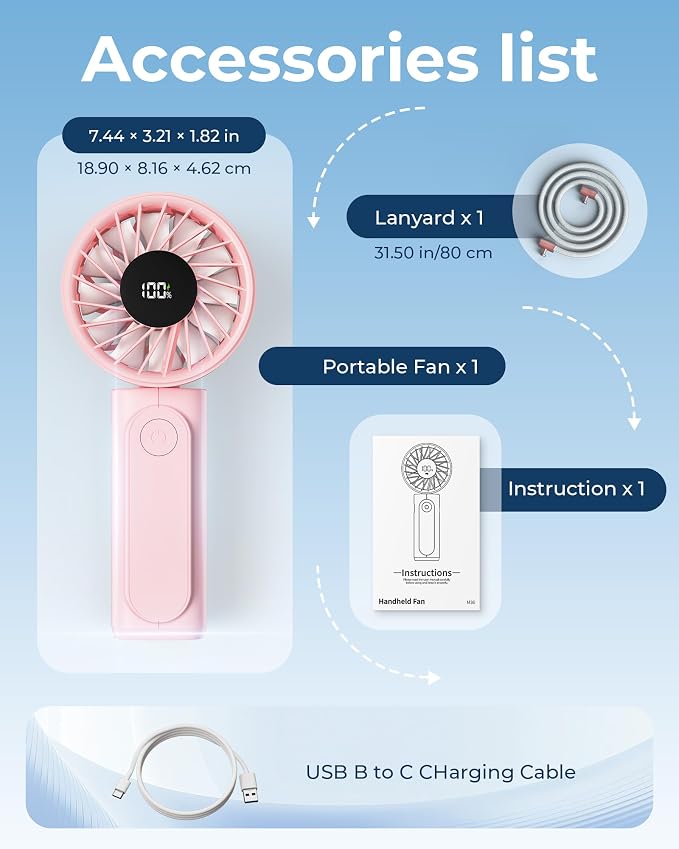 Peiyuu Handheld Portable Fan, 4000mAh USB Rechargeable Personal Fan, 180° - Image 8