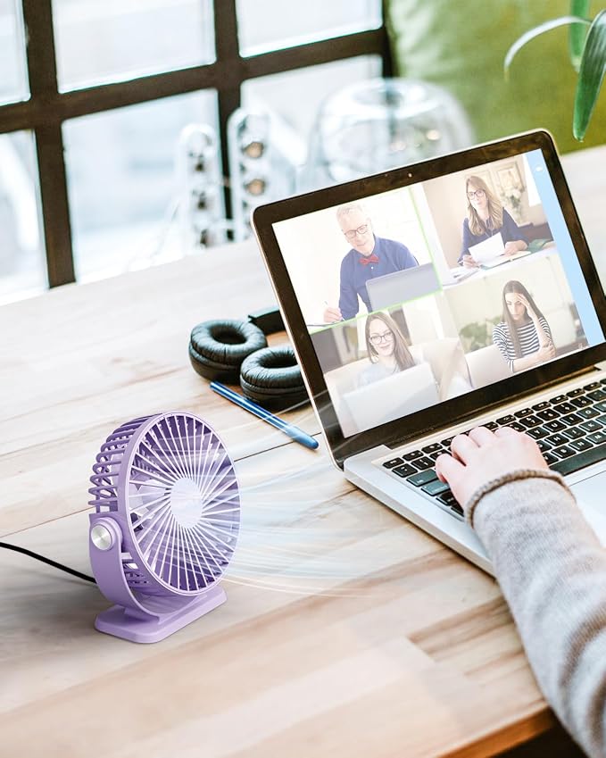 TriPole Desk Fan USB Powered Mini Portable Fan 3 Speeds Strong Airflow Small - Image 6