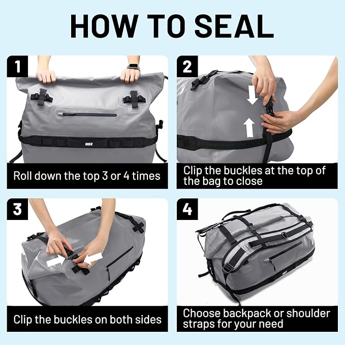 MIER Waterproof Duffel Bag Motorcycle Dry Bag Backpack Large Roll-Top Heavy - Image 6