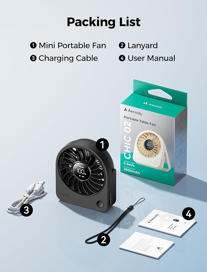 Aecooly Mini Portable USB Desk Fan, Small Enough to Hold 4.2 in Mighty Desktop - Image 8