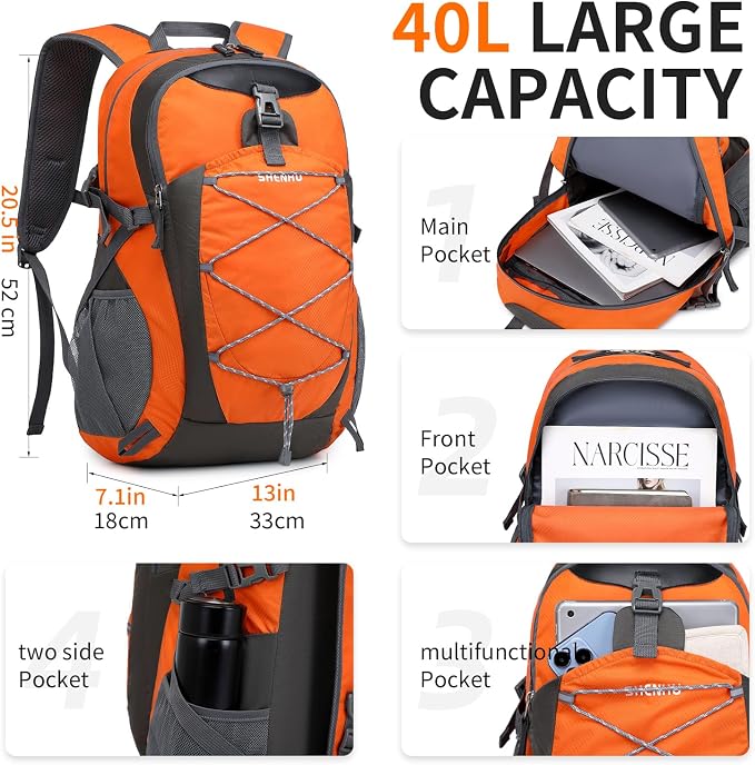 40L Hiking Backpack Lightweight Daypack Waterproof Travel Camping Backpack - Image 2