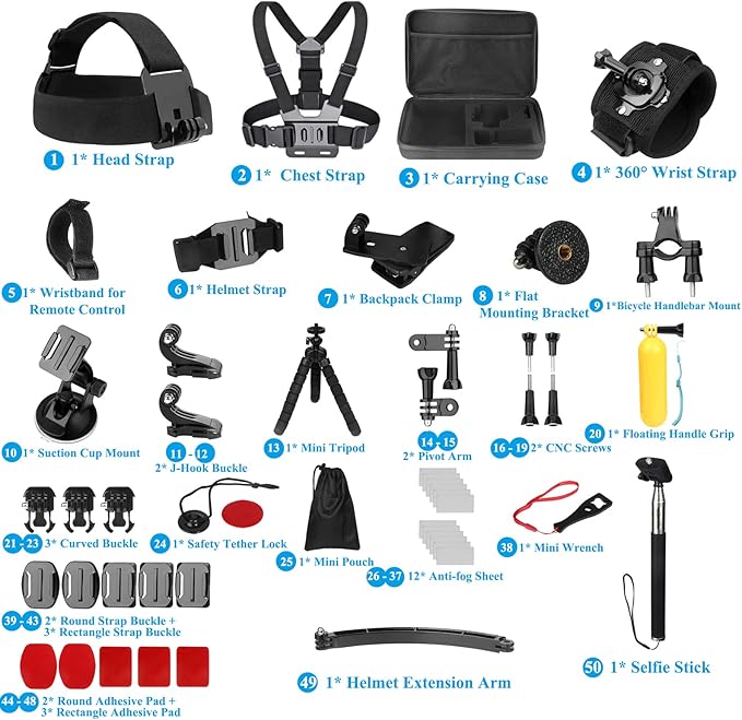 Action Cameras Accessory Kit, Bonvvie 50-in-1 Sports Camera Accessory Kit - Image 6