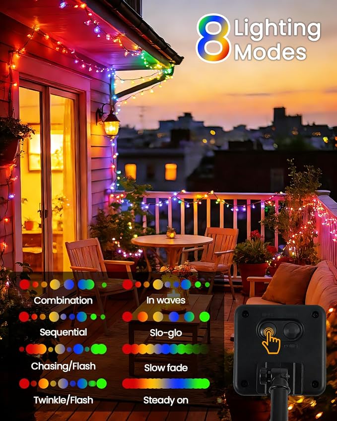 OZS 2PK 240LED Multicolor Solar Christmas Lights Outdoor Waterproof, String - Image 3