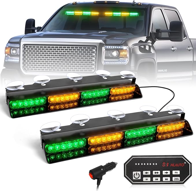 HLauto 604N Emergency Dash Strobe Lights: 2x16.8 inch Green Amber Security by HLauto