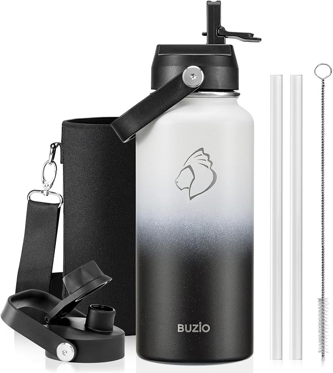 BUZIO 32 oz Water Bottle Insulated, Leakproof Stainless Steel Flask, Wide Mouth by BUZIO