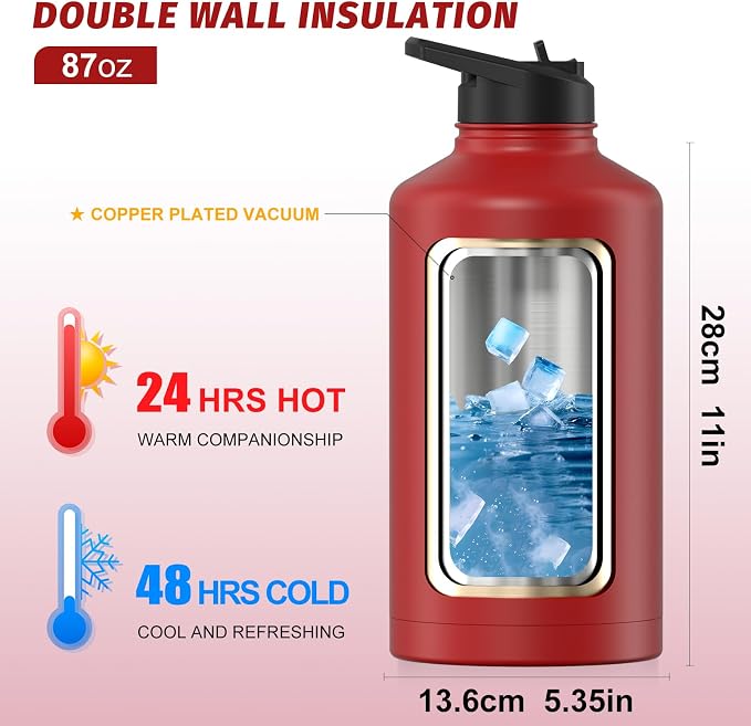 87oz Insulated Water Bottle, BPA Free&Leak Proof, 1.5 Gallon Stainless Steel - Image 3