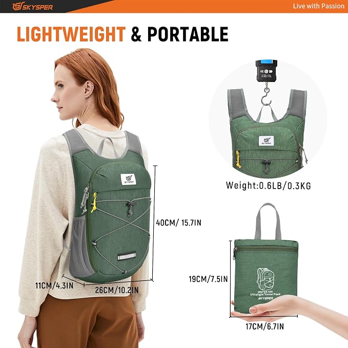 SKYSPER Foldable Hiking Backpack - 10L/15L Small Lightweight Daypack Breathable - Image 4