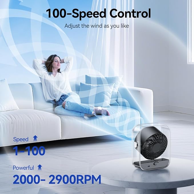 KIMMOO Rechargeable USB Desk Fan, Quiet Table Fan - Image 3
