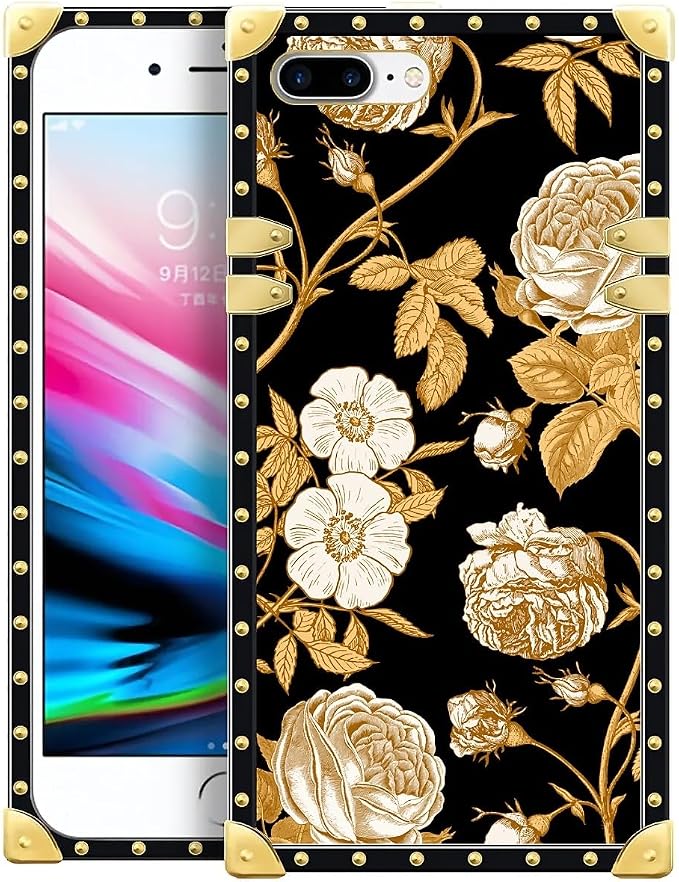 Compatible with iPhone 8 Plus 7 Plus Case, Blooming Rose Golden Flower Luxury by Unknown