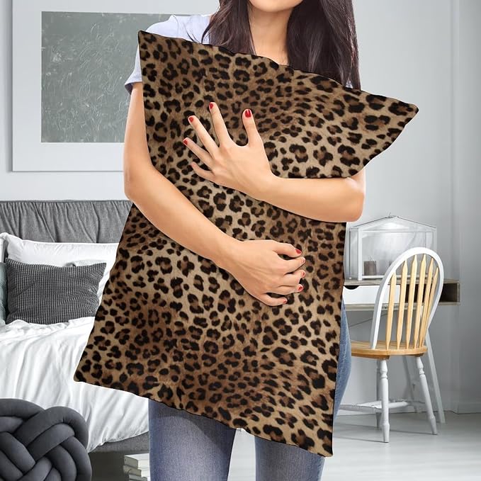 Brown Leopard Throw Pillow Covers Set of 2 Queen Size Black Cheetah Skin Wild - Image 7