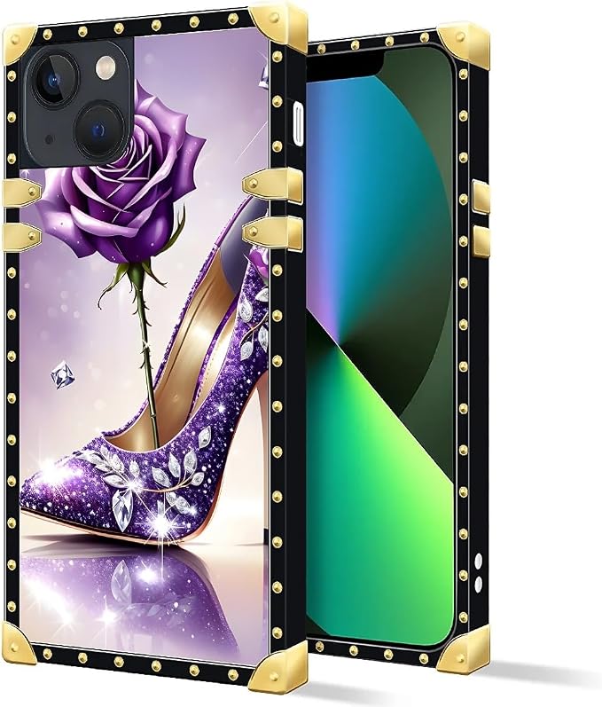 Compatible with iPhone 13 Case, High Heeled Purple Diamond Rose Luxury Golden - Image 2