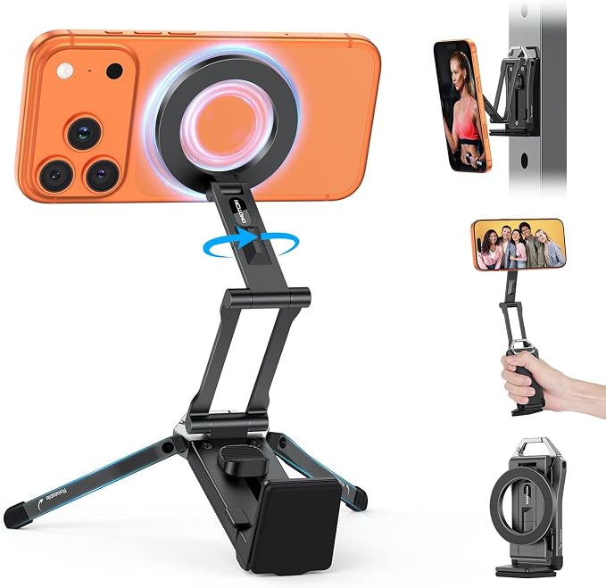 OMOTON TP02 360°Rotating for MagSafe Tripod, Adjustable Aluminum Magnetic Phone by OMOTON