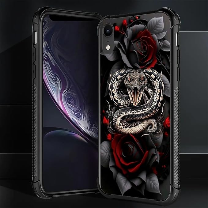 for iPhone XR Case, Entwined Rose Snake Pattern Graphic Design Girl Boy Soft - Image 2
