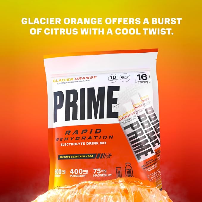 PRIME Rapid Rehydration Electrolyte Powder Sticks, Glacier Orange, Sugar Free - Image 3