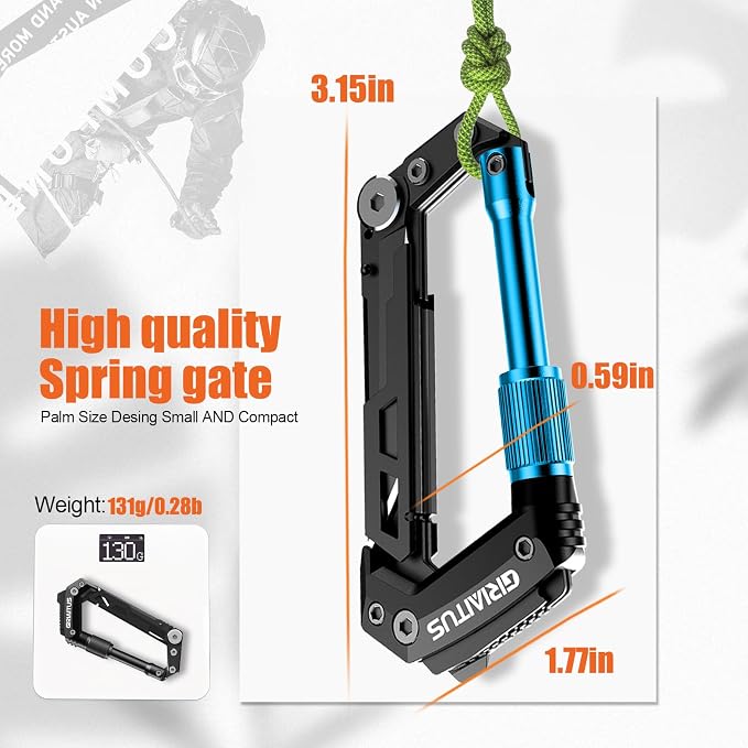 Carabiner Multitool with Pocket Knives, EDC Carabiners, Serrated Knife - Image 2