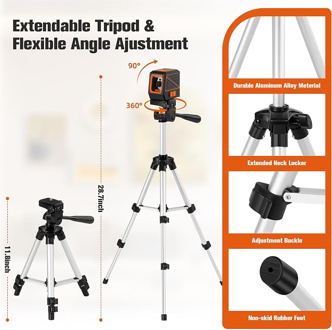Laser Level with Tripod, 100 feet Green Cross Line Self Rotary Leveling Laser - Image 2