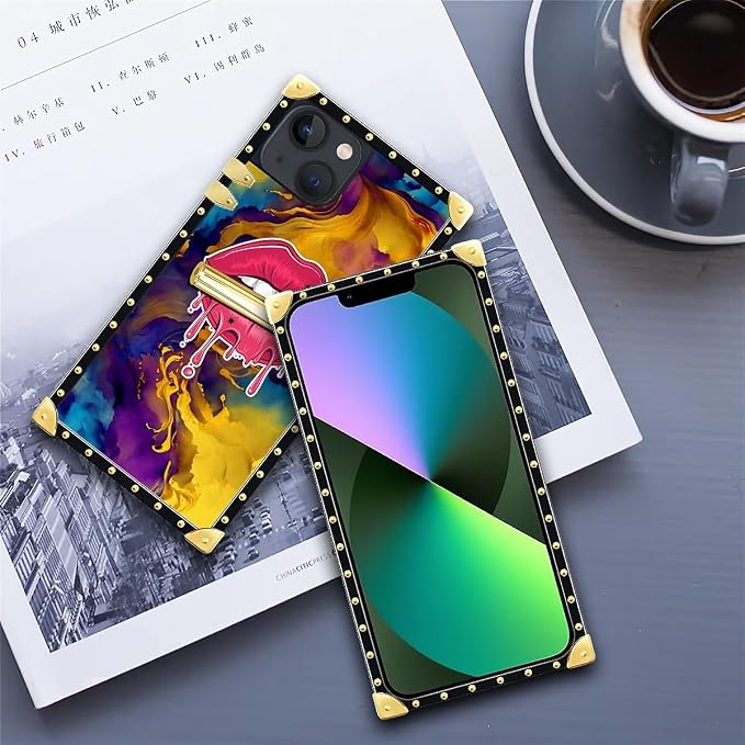Compatible with iPhone 13 Case, Cool Corlorful Lip Marble Luxury Golden - Image 6