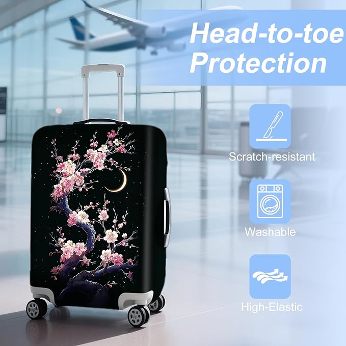ANNA QUEEN Cherry Blossom & Moon Luggage Cover-Stretchable, Water Resistant & - Image 3