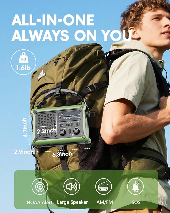 Emergency Weather Radio with Large Solar Panel, Efficient Hand Crank & Real - Image 6