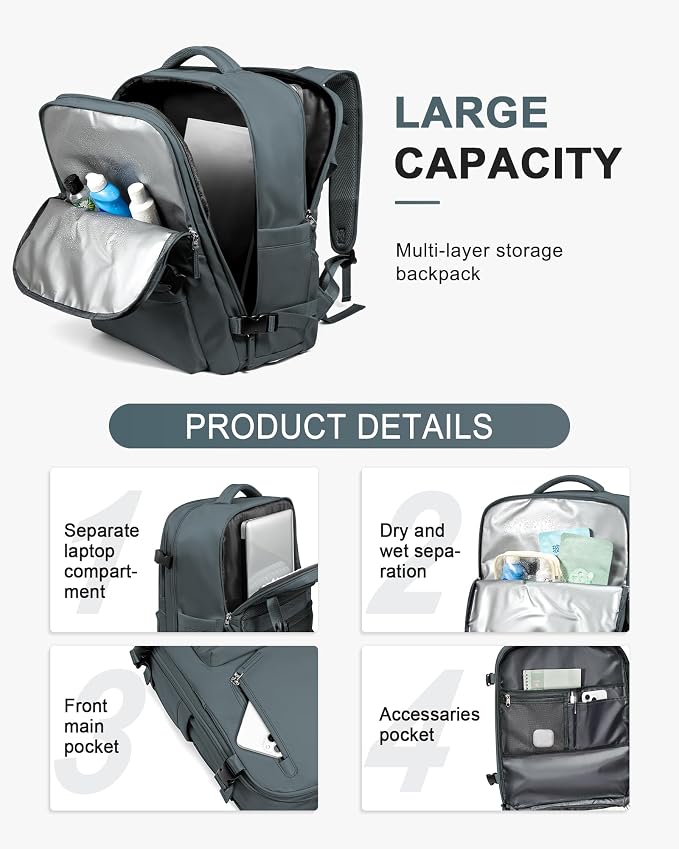 WONHOX Large Travel Backpack Carry on Flight Approved Laptop Work Business - Image 4