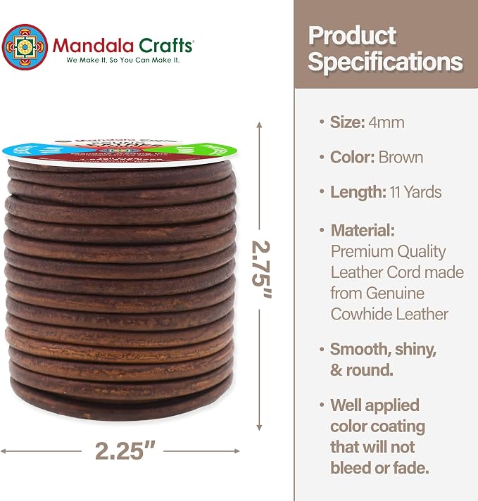 Mandala Crafts Round Genuine Distressed Brown Leather Cord - Image 4