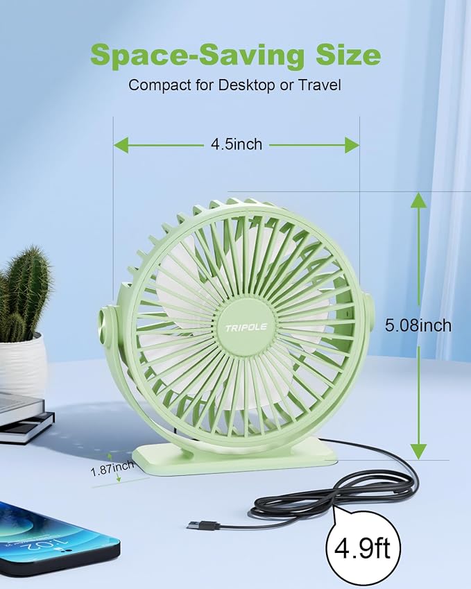 TriPole USB Desk Fan Mini Portable Fan, 3 Speeds Strong Breeze Small Electric - Image 5