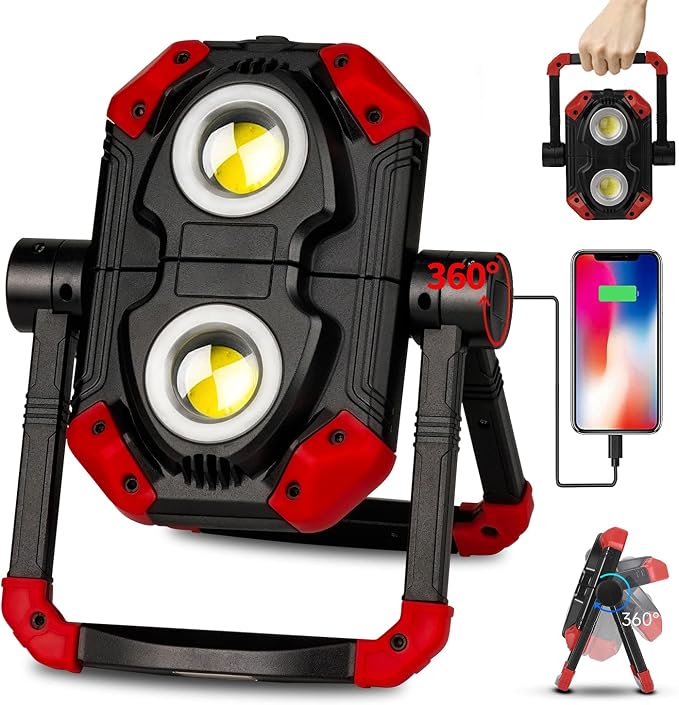 YZONI LED Work Light Rechargeable, 2 COB 2500LM Folding Portable Flood Light by InsideoroutsideYzonidelivers