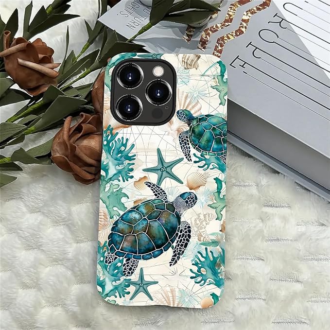 for iPhone 14 Pro Case, HH2 Ocean Sea Turtle Nautical Map Hybrid 2 Layer Hard - Image 4